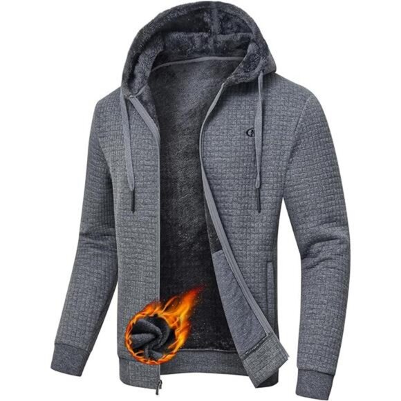 Men's Zip Up Hoodie Heavyweight Fleece Sherpa Lined Sweatshirt Jackets Winter - Picture 6 of 6
